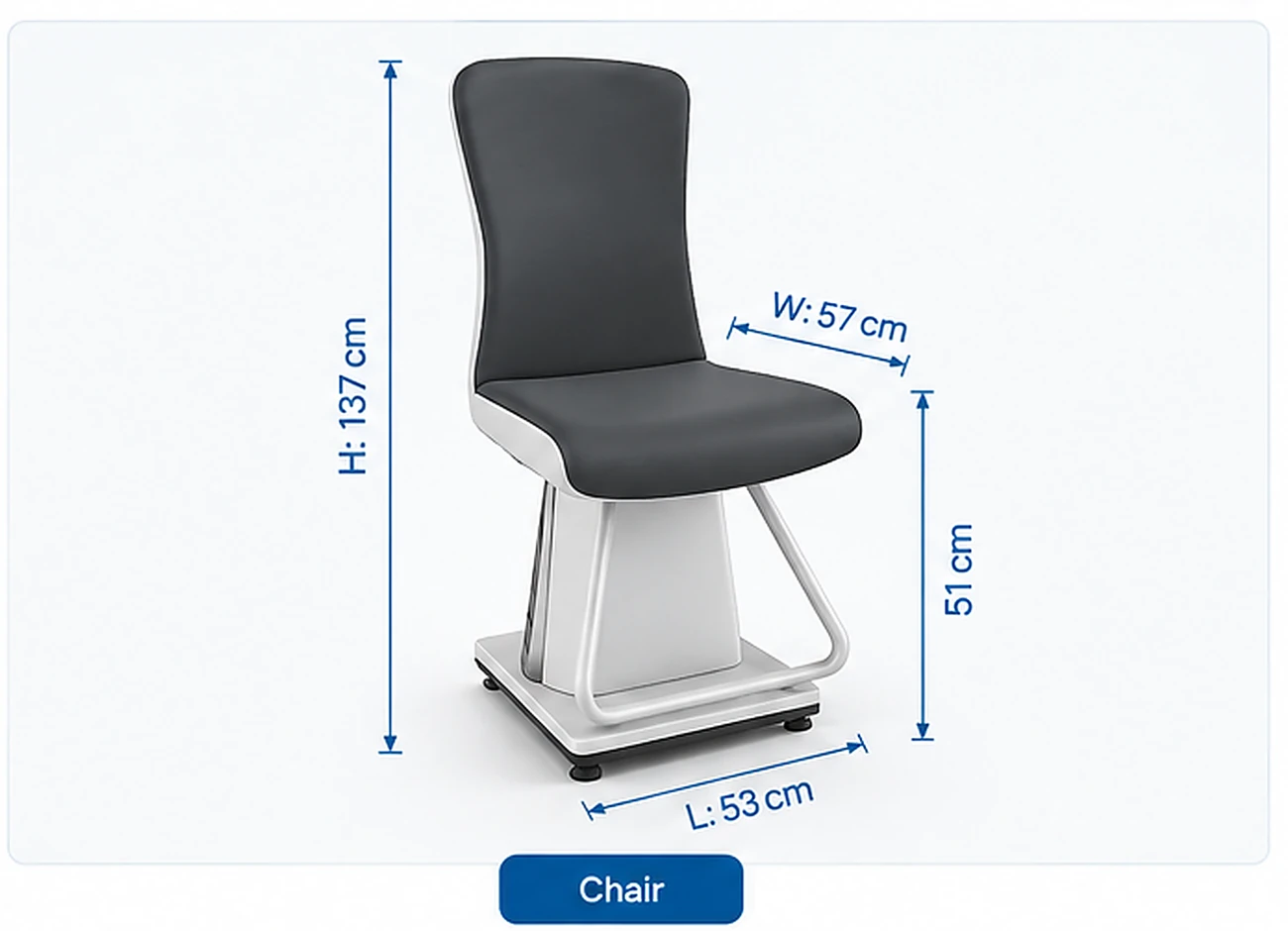 MI-5500A Maßzeichnung — Patientenstuhl 570 × 530 × 1370 mm mit Sitzhöhe 510 mm