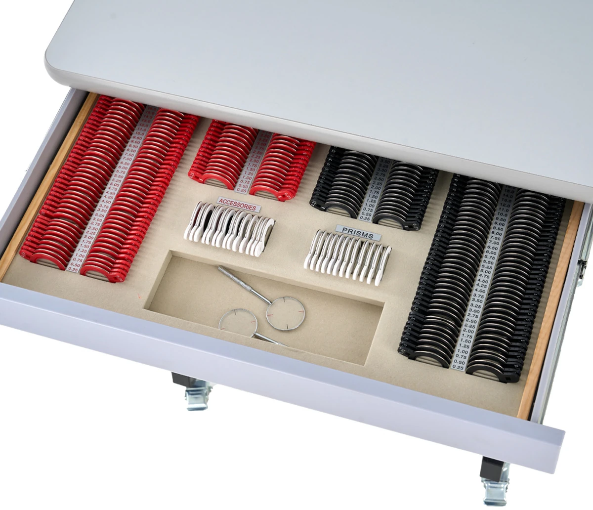 WB-31ADT drawer fully extended, sized for a trial lens set
