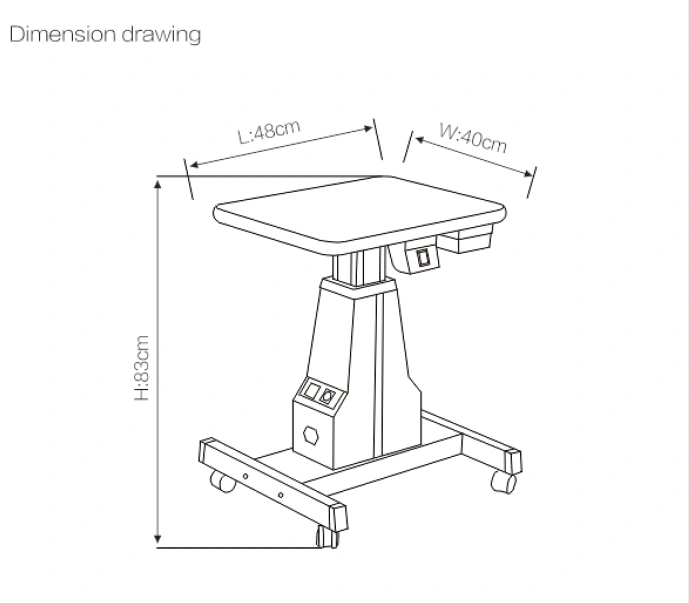 WB-3A specification dimension drawing: 480 mm by 400 mm tabletop and 830 mm maximum height