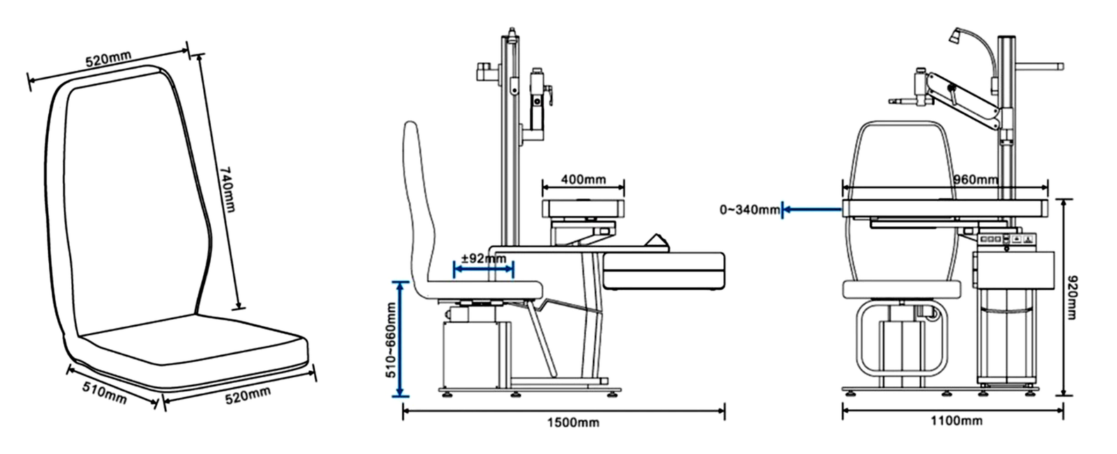 LY-500 refraction unit dimensions drawing