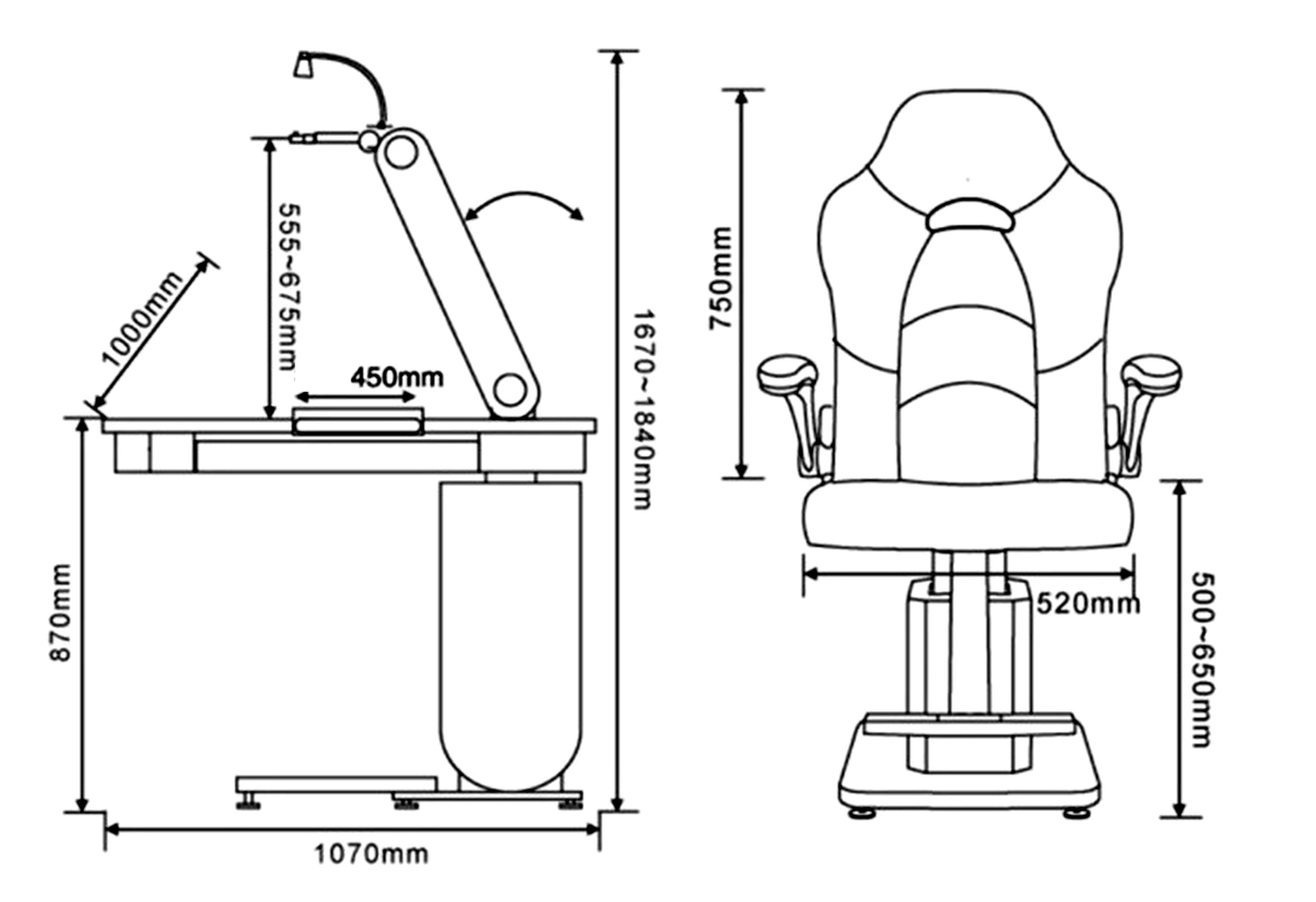 LY-700 refraction unit dimensions drawing